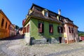 Old colorful painted houses in the historical center of the Sighisoara citadel, in Transylvania Transilvania region of Romania, Royalty Free Stock Photo