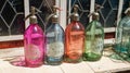 Old colorful soda siphon outside an antiques shop in Uribelarrea