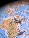 Old commercial flight over a map of Oceania Royalty Free Stock Photo