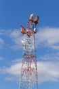 Old communications tower with microwave relays Royalty Free Stock Photo