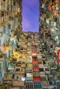 Old community night view colourful apartment building at Quarry Bay, Hong Kong