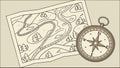 Old Compass and Map, Guiding Exploration and Discovery, vector design Generative AI Royalty Free Stock Photo