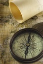 Old compass over map Royalty Free Stock Photo