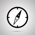 Old compass, simple black icon with shadow on gray Royalty Free Stock Photo