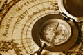 Old compass on vintage map Royalty Free Stock Photo