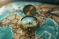 Old compass on vintage map. Adventure stories background. Retro style Royalty Free Stock Photo