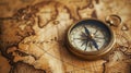 Old compass on vintage map. Adventure stories background. Retro style Royalty Free Stock Photo