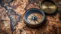 Old compass on vintage map. Adventure stories background. Retro style Royalty Free Stock Photo