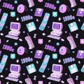 Old computer aestethic 1980s -1990s. Seamless pattern with retro pc elements and technology illustration. Royalty Free Stock Photo