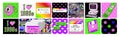 Old computer aesthetic 1980s -1990s. Square posters. Sticker pack with retro pc elements. Pixel art. Royalty Free Stock Photo