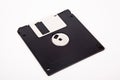 Old computer and data storage technology, black magnetic floppy disk 3ÃÂ½ inches, isolated on white background