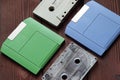 Old computer disk and audio tape Royalty Free Stock Photo