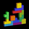 Old computer game Tetris. Isolated on black background