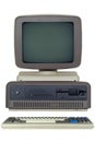 old computer late 80`s with a horizontal system unit, and a CRT monitor isolated