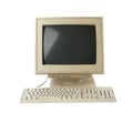 Old computer monitor and keyboard on white background Royalty Free Stock Photo