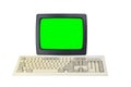 An old computer from the 1990s with a green screen for adding videos and images, isolated on a white background. Royalty Free Stock Photo