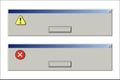 Old computer window with blank error message set. Retro pc interface with problem or glitch, vintage web browser alert Royalty Free Stock Photo