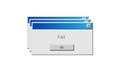 Old computer window. Popup fail. Square frame with system error message and buttons. Interface design of program