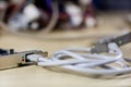 Old computer wires. Cables lpt, com1 and com2 for desktop and la Royalty Free Stock Photo
