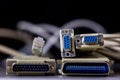 Old computer wires. Cables lpt, com1 and com2 for desktop and la Royalty Free Stock Photo