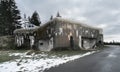 Old concrete infantry blockhouse Na Holem in Bartosovice, Czech Republic, on a gloomy cloudy day of winter. Military Royalty Free Stock Photo