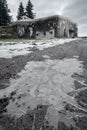 Old concrete infantry blockhouse Na Holem in Bartosovice, Czech Republic, on a gloomy cloudy day of winter. Military Royalty Free Stock Photo