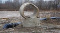 Old concrete ring construction on a vacant lot