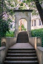 Old concrete stairs and memorial roman arch,