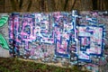 Old concrete wall in the forest with graffiti background