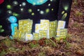 Old concrete wall in the forest with graffiti background