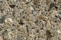 Old concrete wall with pieces of stones and cobbles background texture, weathered cement wall with pebble texture, grunge