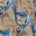 Old concrete wall with streaks of blue paint Royalty Free Stock Photo