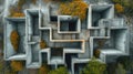 Old concrete walls maze, aerial top view of vintage grungy labyrinth, grey surreal building. Concept of puzzle, problem,