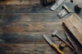 Old Construction Tools on a Wooden Workbench Flat Lay Background Carpenter Table Woodwork Royalty Free Stock Photo