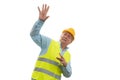 Construction worker looking up scared Royalty Free Stock Photo