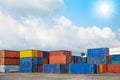 Old container yard CY at shipping port dock waiting transportation for logistic industry background Royalty Free Stock Photo