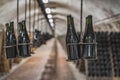 Old conveyor belt production of champagne wines. Royalty Free Stock Photo