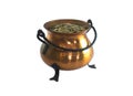 Old copper pot with coins Royalty Free Stock Photo