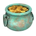 Old copper pot with gold coins Royalty Free Stock Photo
