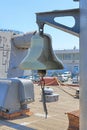 Old copper ship bell of the military cruiser Mikhail Kutuzov. Russia, Krasnodar region, Novorossiysk, June 22, 2019