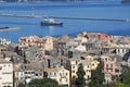 Old Corfu town and ferry boat Royalty Free Stock Photo