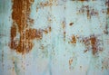 Old corroded metal wall background with flaky blue green paint .Rusty flaky cracked metal surface.Abstract the surface texture of Royalty Free Stock Photo