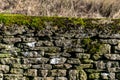 Old Cotswold dry stone wall with moss Royalty Free Stock Photo