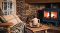 Old cottage interior design, home decor, sitting room and living room, sofa and fireplace in English country house, countryside Royalty Free Stock Photo