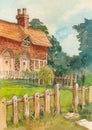 Old cottage and trees watercolor Royalty Free Stock Photo