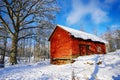 Old cottages, houses in a snowy winter landscape Royalty Free Stock Photo