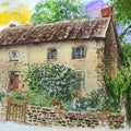 Old country house in crayon style, romantic country corner, genius loci ai Generated,