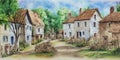 Old country house in crayon style, romantic country corner, genius loci ai Generated, generative AI, CGI graphics