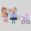 Old couple with a baby girl 3D