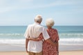 Old couple beach sunshine. Generate Ai